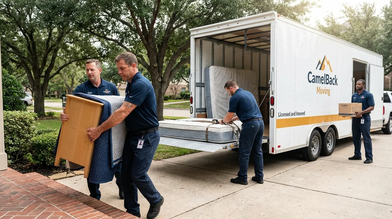 Crew loading residential truck for cross-state move from Wilson, NY