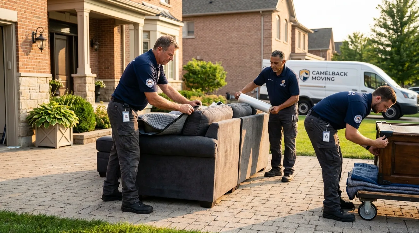 Large estate moving crew wrapping furniture in Wilson, NY